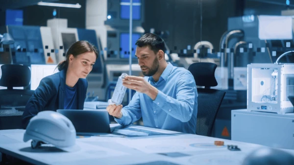 2 personas viendo una tecnología